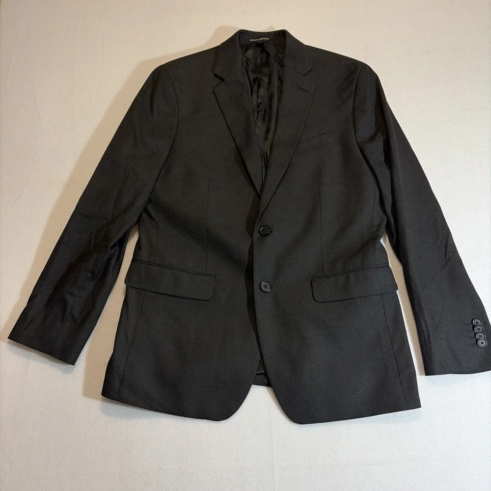 Banana Republic Slim Fit Nailshead Suit Jacket Sport Coat Mens 40S Charcoal Gray